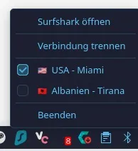 Surfshark-Menü mit Verbindung und angehaktem Standort Miami.